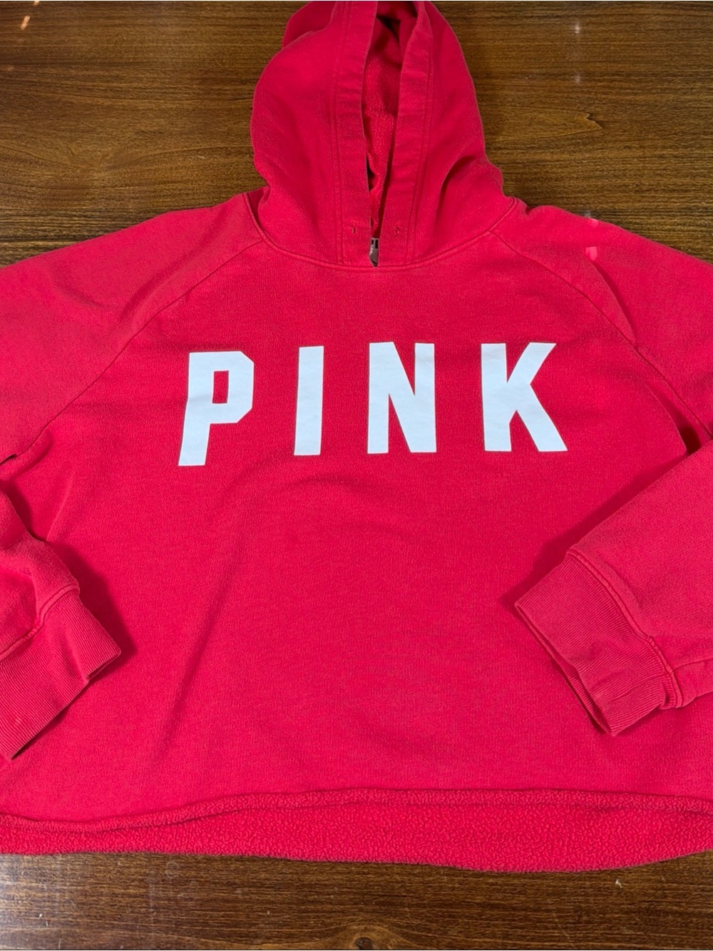 PINK Victoria's Secret Bright Red Logo Hoodie Cropped Sweatshirt